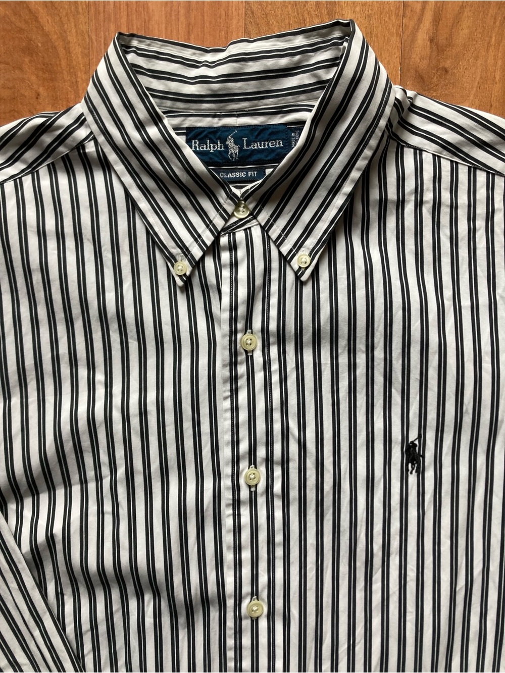 VTG Ralph Lauren Classic Fit Mens L Black Striped Long Sleeve Button Down Shirt